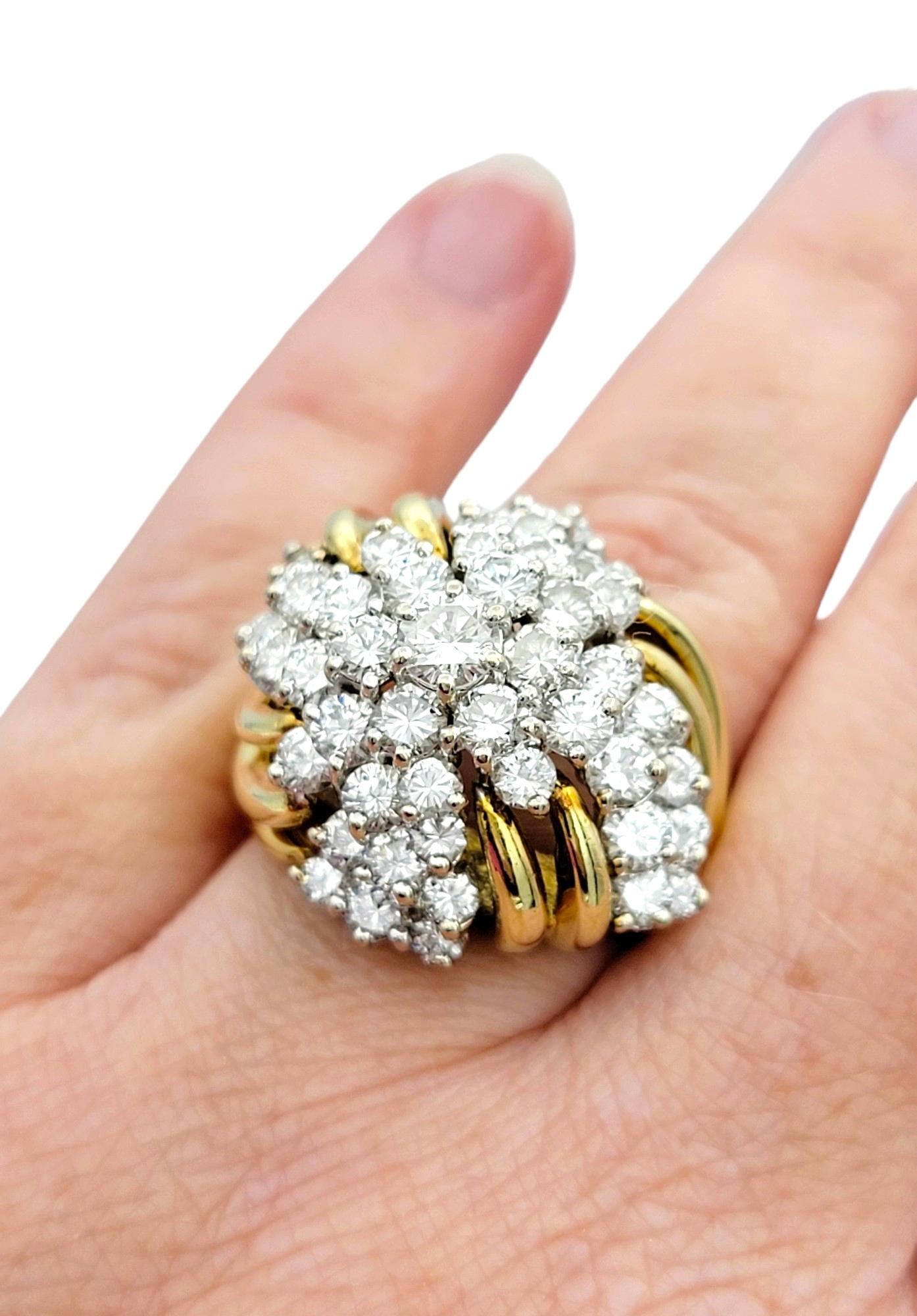 4.50 Carat Total Round Diamond Clustered Dome Cocktail Ring 18 Karat Yellow Gold For Sale 3