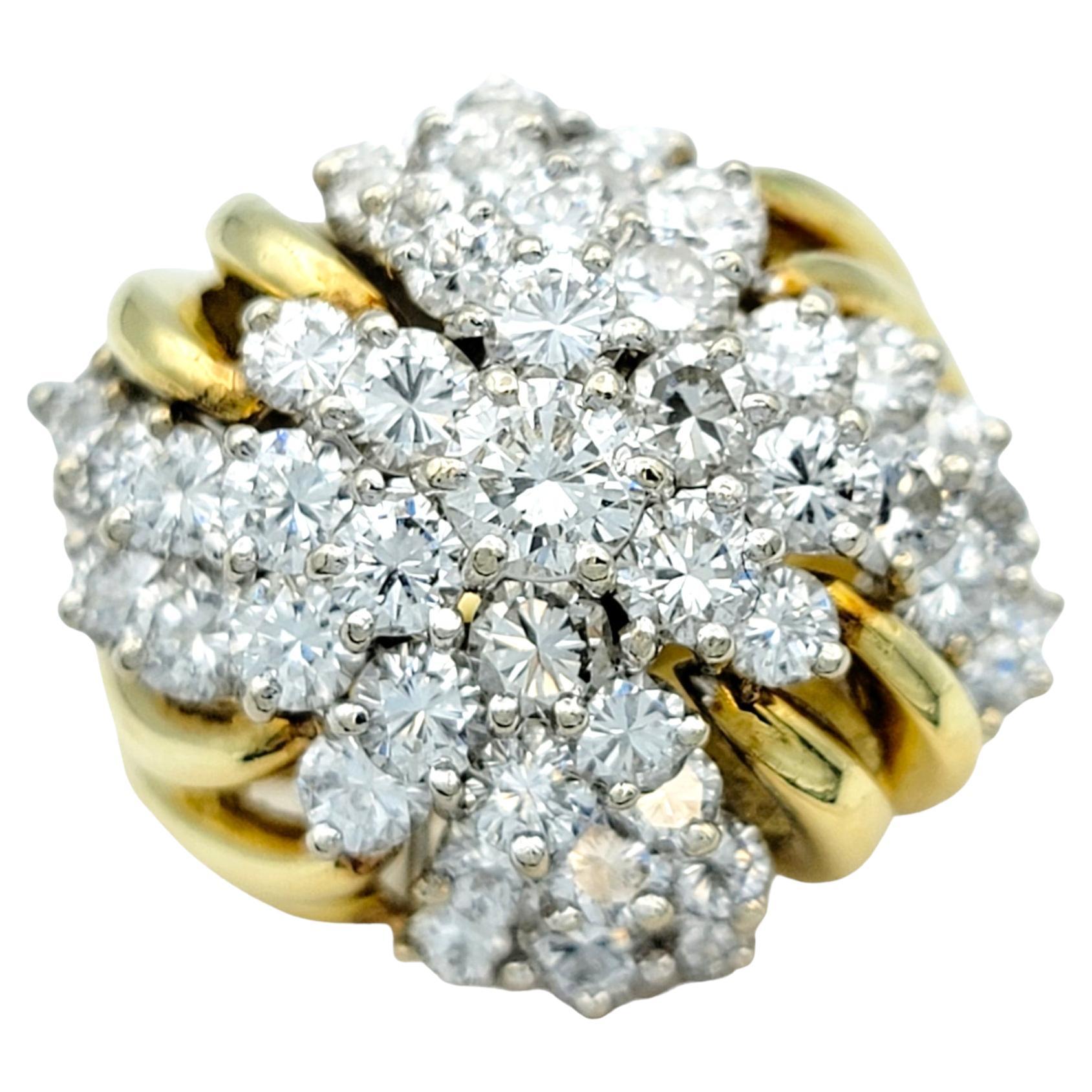 4.50 Carat Total Round Diamond Clustered Dome Cocktail Ring 18 Karat Yellow Gold For Sale