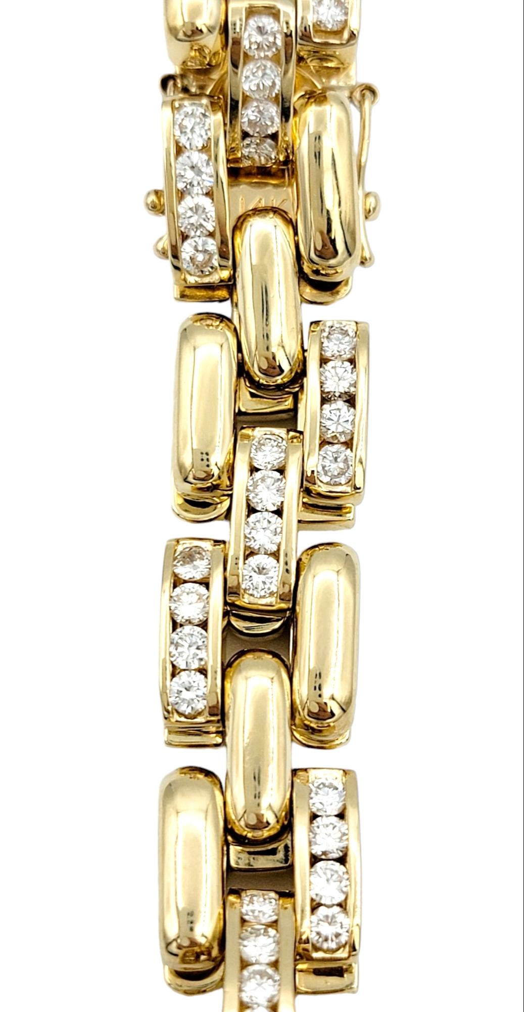 Round Cut 4.50 Carat Total Round Diamond Panther Link Bracelet Set in 14 Karat Yellow Gold For Sale