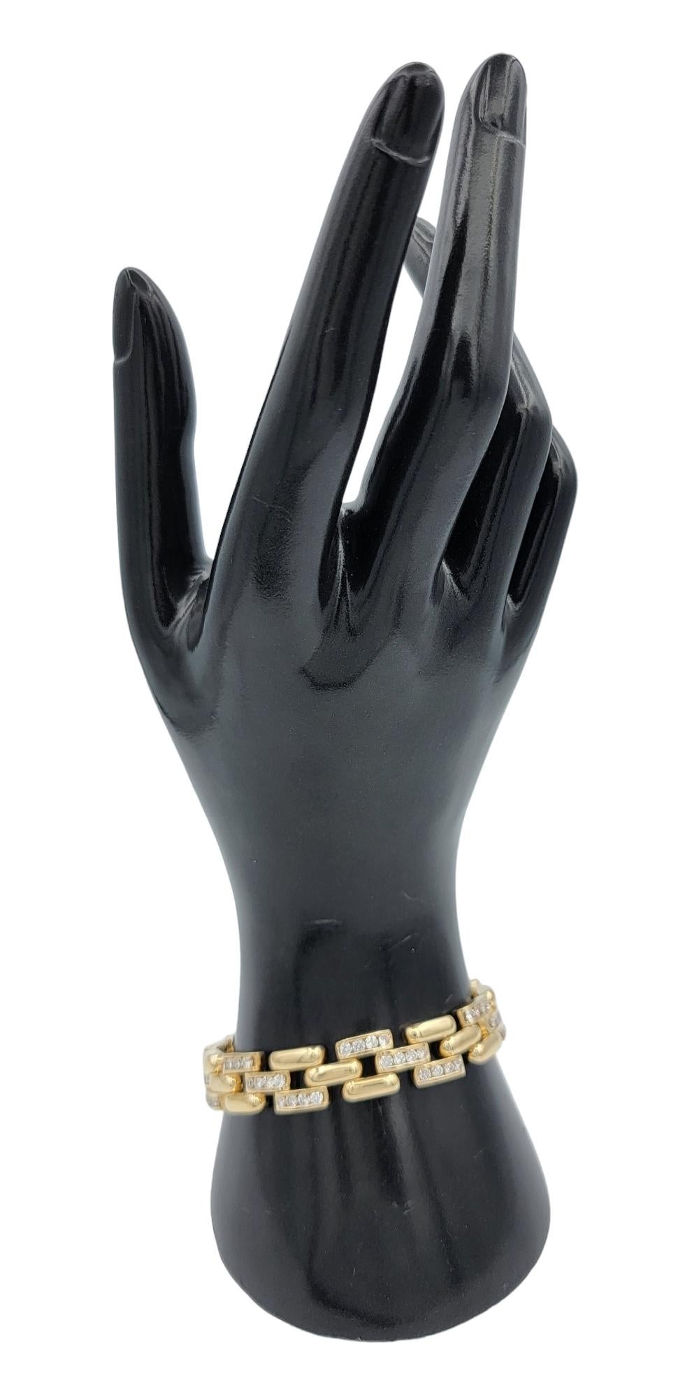 4.50 Carat Total Round Diamond Panther Link Bracelet Set in 14 Karat Yellow Gold For Sale 3