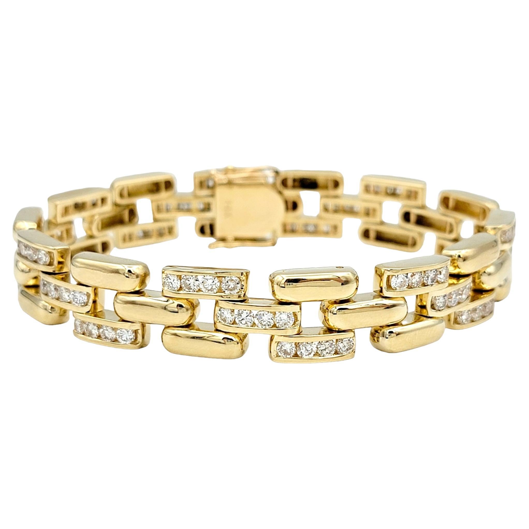 Bracelet à maillons panthère en or jaune 14 carats avec diamants ronds de 4,50 carats au total