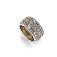 4.70 Carat Wide White Diamond Pave' Ring 18 Karat Yellow and White Gold