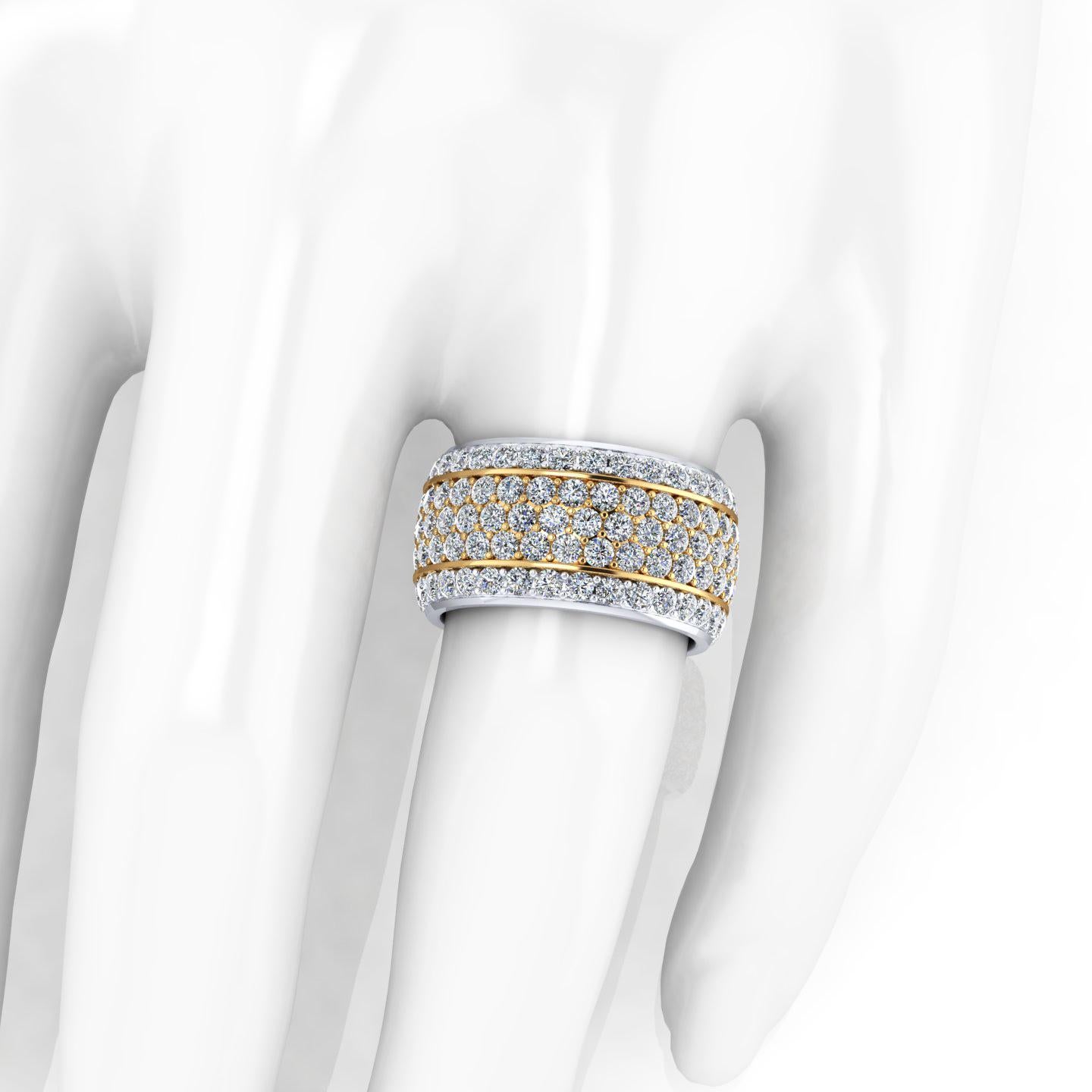Round Cut 4.70 Carat Wide White Diamond Pave' Ring 18 Karat Yellow and White Gold For Sale