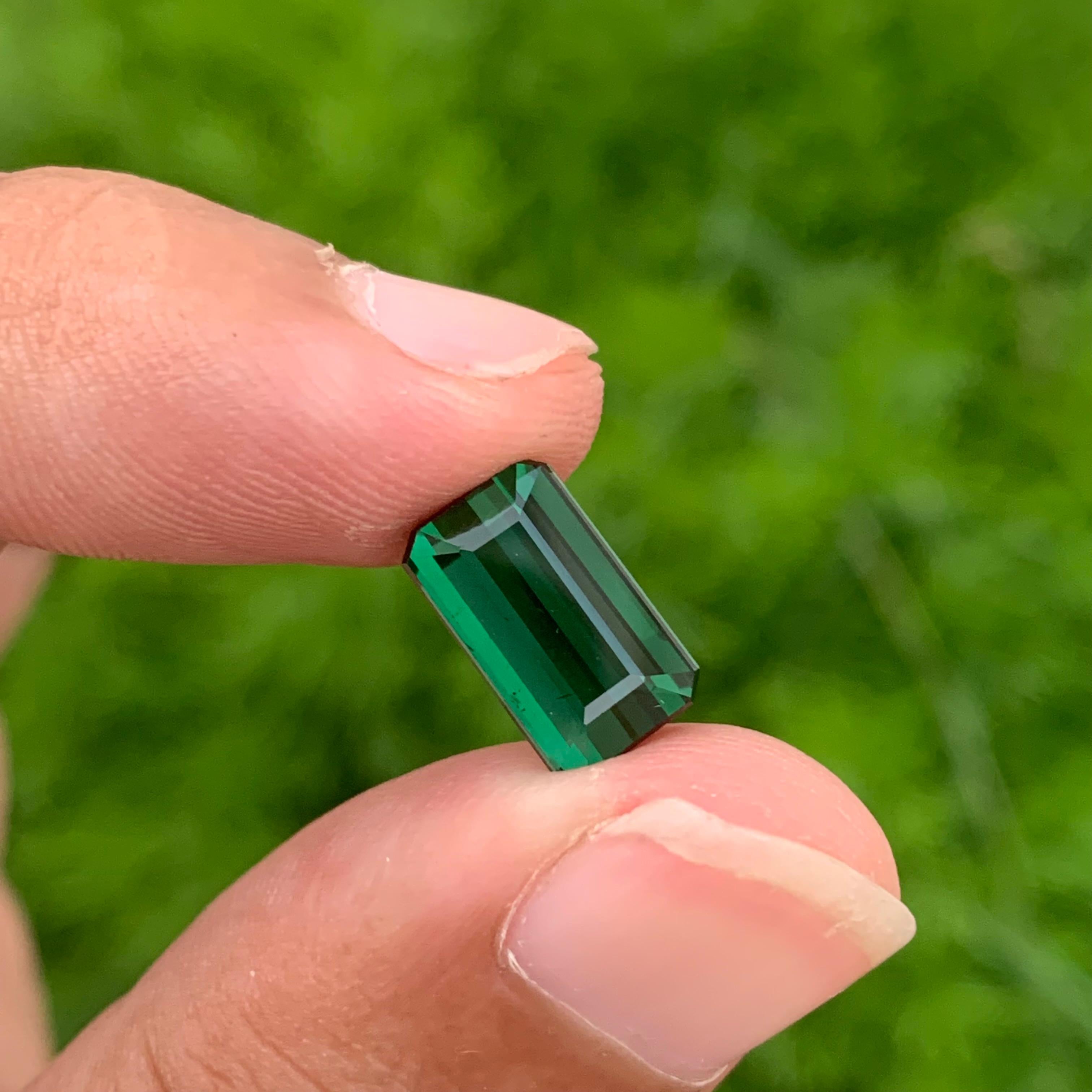 Loose Tourmaline 
Weight: 4.50 Carats 
Dimension: 11.7x6.8x5.3 Mm
Origin: Madagascar 
Shape: Emerald 
Color; Dark Green Chrome
Treatment: Non
Certificate: On Client Demand
Chrome tourmaline, a gem of rare beauty and exceptional brilliance, is