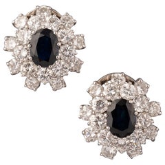 4.50 Carats Diamonds and Sapphires French Vintage Earrings
