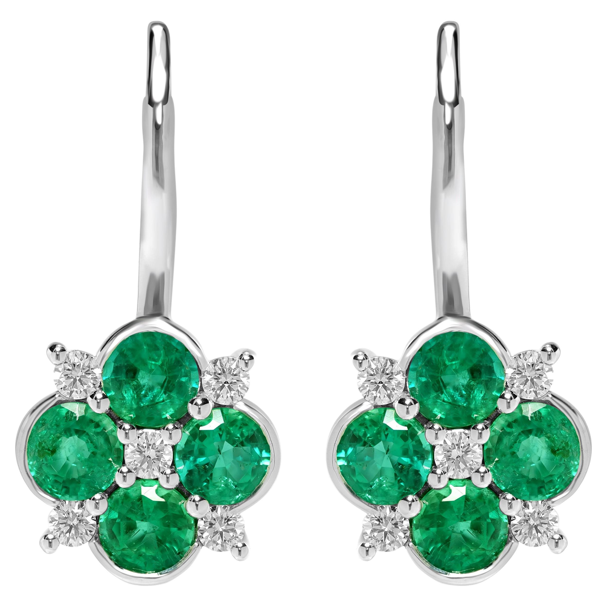 4.50 Carats Emerald Clover Leaf Earrings with Diamonds