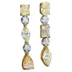 4.50 Carats Fancy Yellow & White Diamonds 18K Gold Earrings