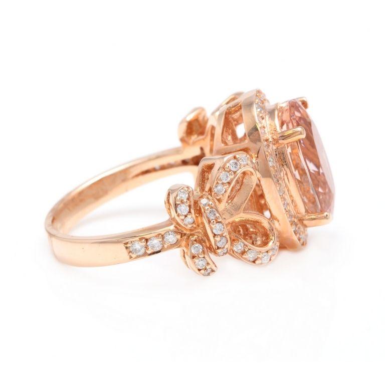 Rose Cut 4.50 Carat Impressive Natural Morganite and Diamond 14K Solid Rose Gold Ring For Sale