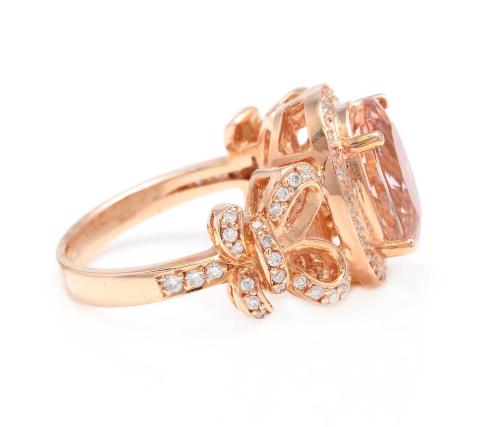 Impresionante anillo de oro rosa macizo de 14 quilates con Morganita natural y diamantes de 4,50 quilates Corte oval en venta