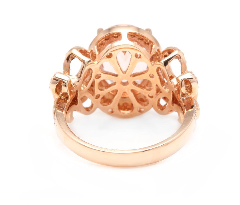 Impresionante anillo de oro rosa macizo de 14 quilates con Morganita natural y diamantes de 4,50 quilates en Nuevo estado para la venta en Los Angeles, CA