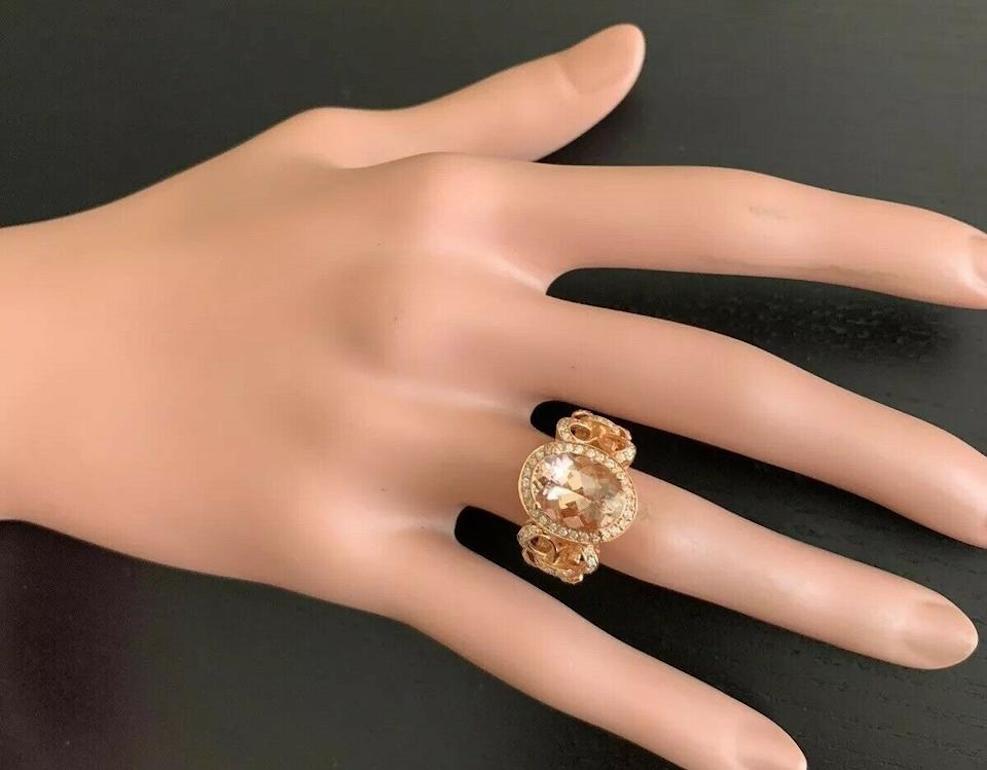 De las mujeres Impresionante anillo de oro rosa macizo de 14 quilates con Morganita natural y diamantes de 4,50 quilates en venta