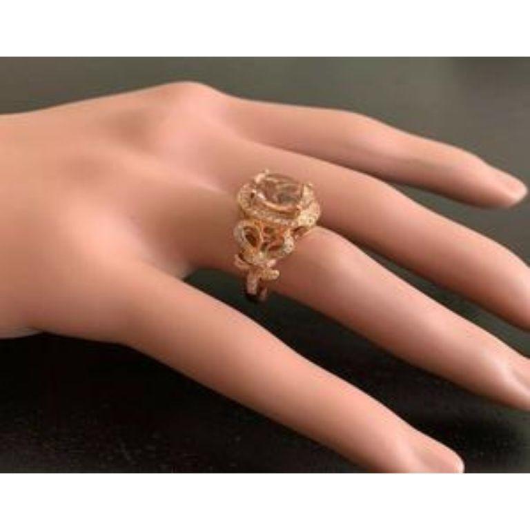 4.50 Carat Impressive Natural Morganite and Diamond 14K Solid Rose Gold Ring For Sale 1
