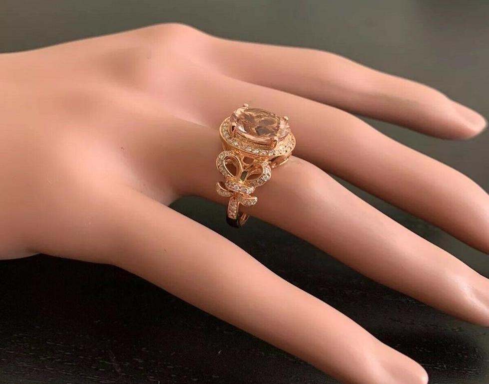 Impresionante anillo de oro rosa macizo de 14 quilates con Morganita natural y diamantes de 4,50 quilates en venta 1