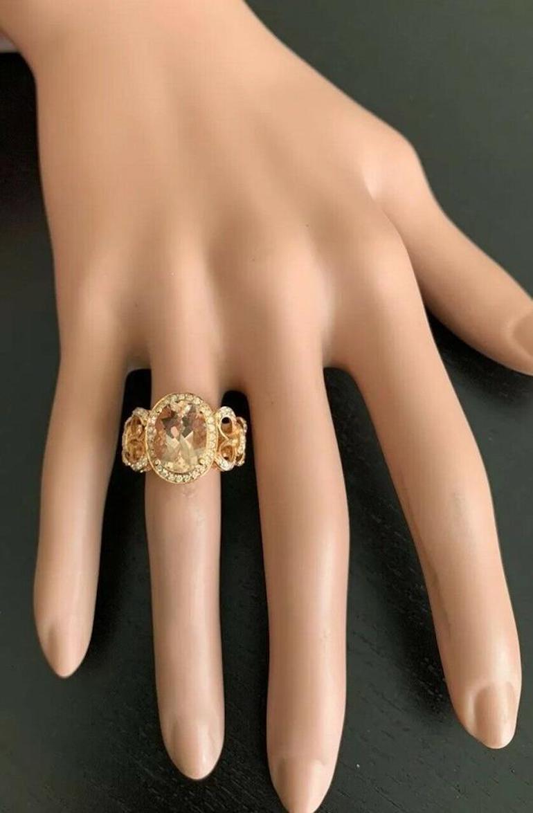 Impresionante anillo de oro rosa macizo de 14 quilates con Morganita natural y diamantes de 4,50 quilates en venta 2