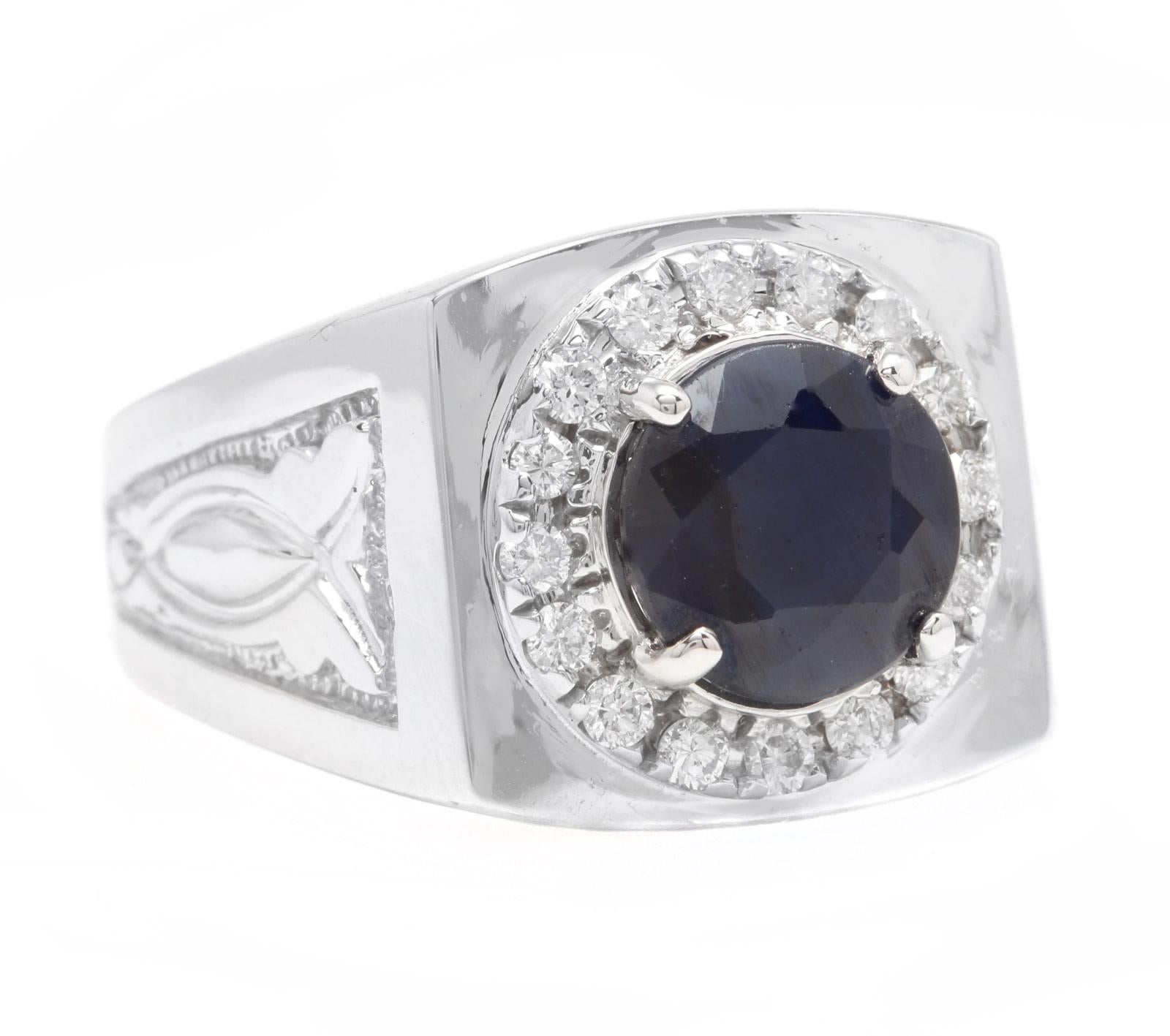 4.50 Carats Natural Diamond & Blue Sapphire 14K Solid White Gold Men's Ring

Amazing looking piece! 

Suggested Replacement Value: $6,000.00

Total Natural Round Cut Diamonds Weight: Approx. 0.50 Carats (color G-H / Clarity SI1-SI2)

Total Natural
