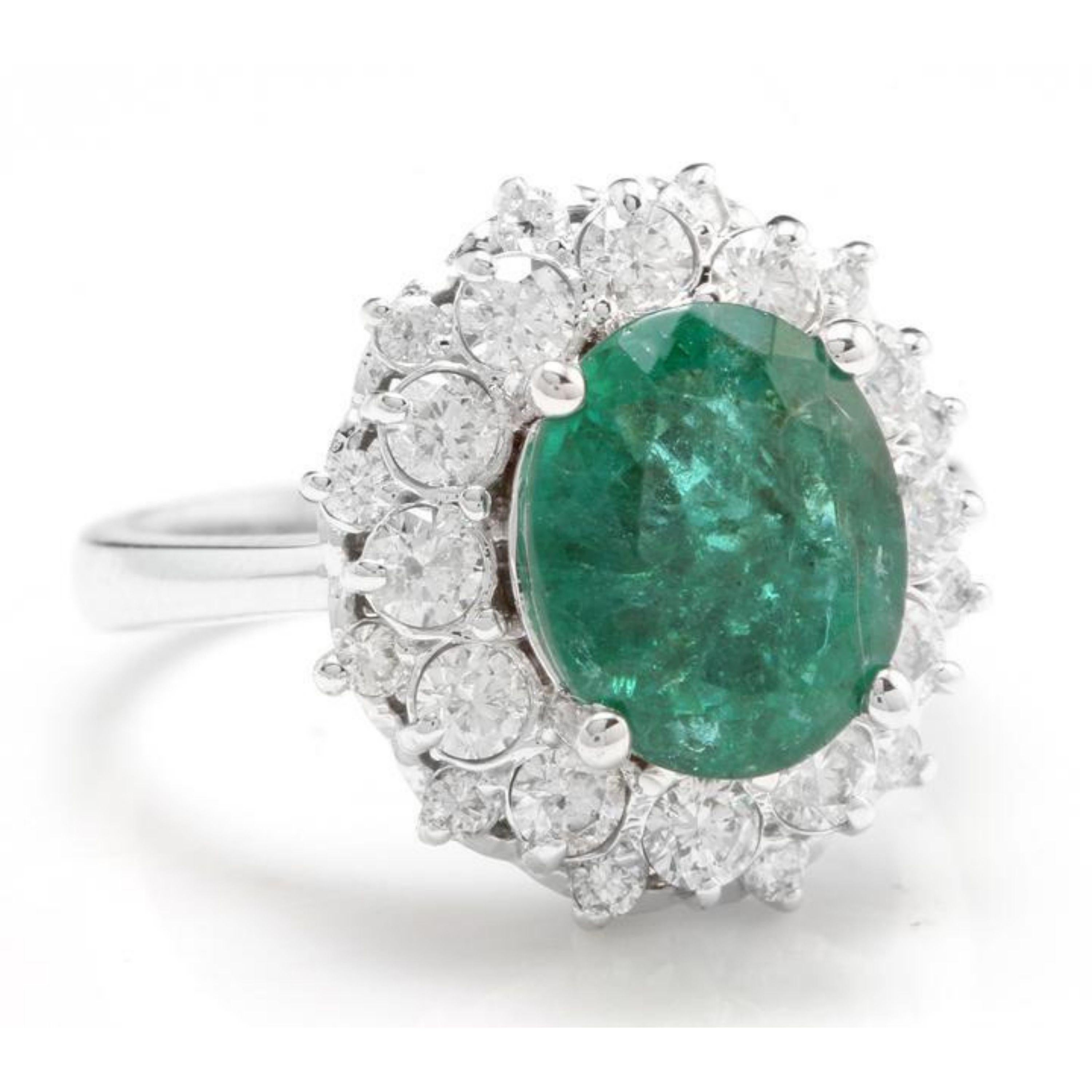 4.50 Carats Natural Emerald and Diamond 14K Solid White Gold Ring

Total Natural Green Emerald Weight is: Approx. 3.00 Carats (transparent)

Emerald Treatment: Oiling

Emerald Measures: 9 x 7mm

Natural Round Diamonds Weight: Approx. 1.50 Carats