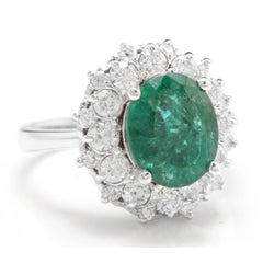 4.50 Carat Natural Emerald and Diamond 14 Karat Solid White Gold Ring