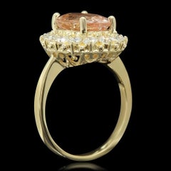 4.50 Carats Natural Morganite and Diamond 14K Solid Yellow Gold Ring