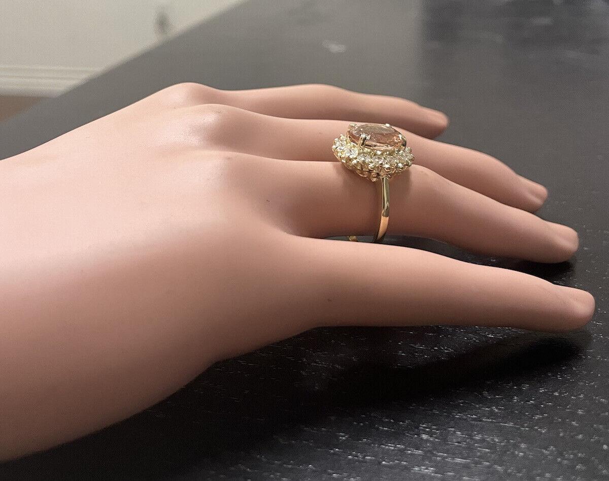 4.50 Carats Natural Morganite and Diamond 14K Solid Yellow Gold Ring For Sale 2
