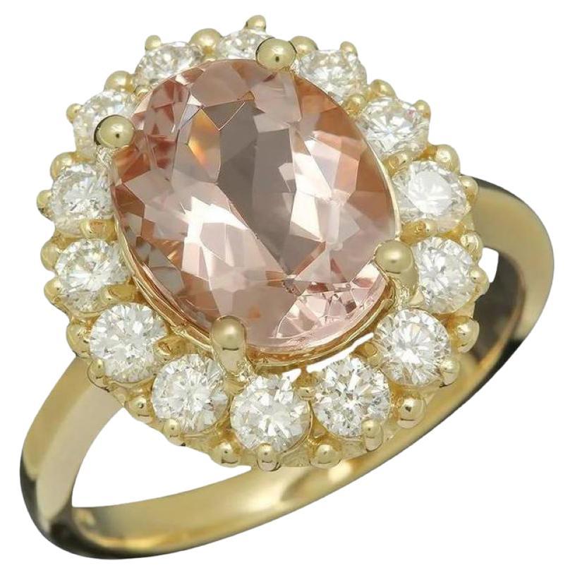 14 Karat massiver Gelbgold Ring mit 4,50 Karat natürlichem Morganit und Diamant