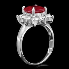4.50 Carats Natural Red Ruby and Diamond 14K Solid White Gold Ring