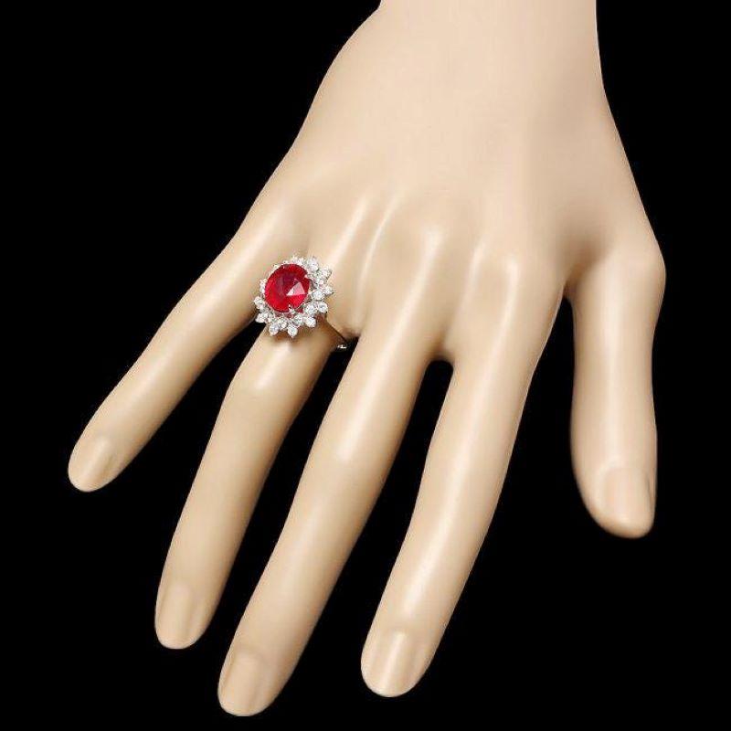 4.50 Carats Natural Red Ruby and Diamond 14K Solid White Gold Ring In New Condition For Sale In Los Angeles, CA