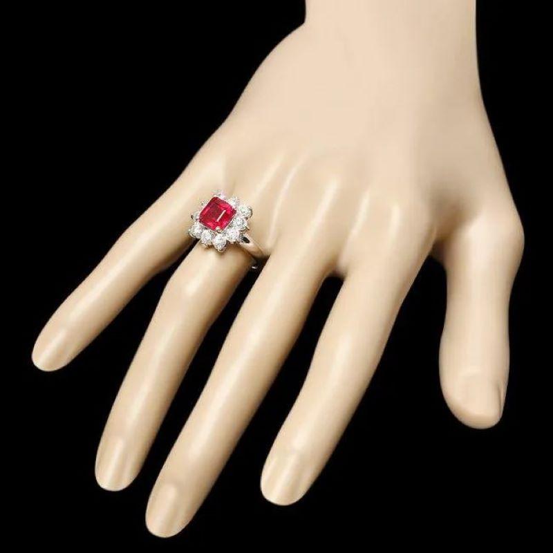 4.50 Carats Natural Red Ruby and Diamond 14K Solid White Gold Ring In New Condition For Sale In Los Angeles, CA