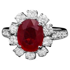 Anello con rubino rosso naturale da 4,50 carati e diamanti in oro bianco massiccio 14 carati