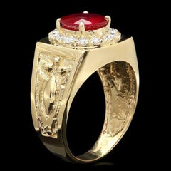 4.50 Carats Natural Red Ruby and Diamond 14K Solid Yellow Gold Men's Ring