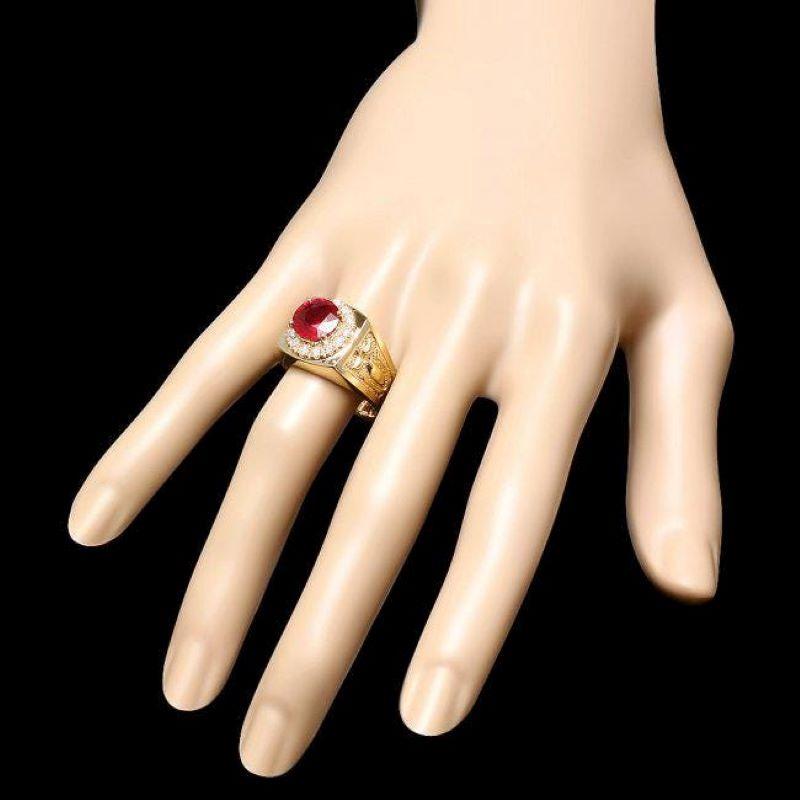 4,50 Karat natürlicher roter Rubin und Diamant 14K massiver Gelbgold Herrenring im Zustand „Neu“ im Angebot in Los Angeles, CA