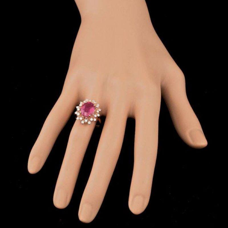 Mixed Cut 4.50 Carats Natural Ruby and Diamond 14k Solid Rose Gold Ring For Sale