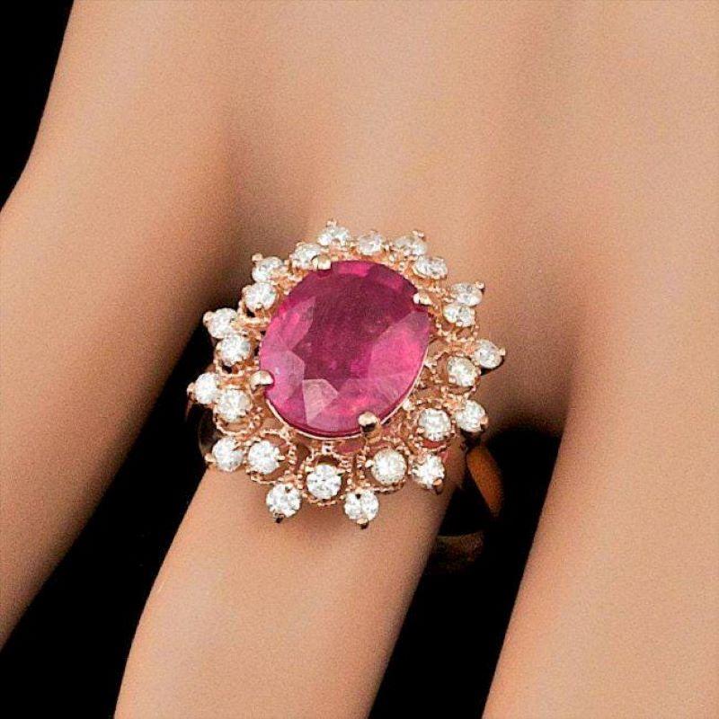 4.50 Carats Natural Ruby and Diamond 14k Solid Rose Gold Ring In New Condition For Sale In Los Angeles, CA