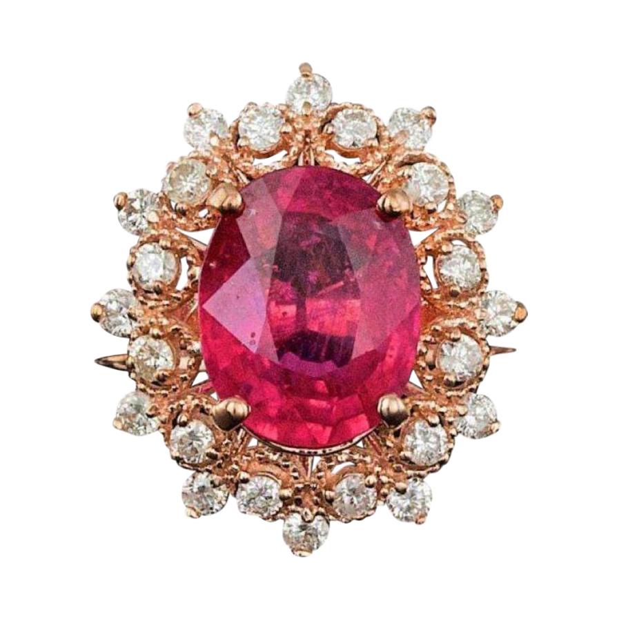 Bague en or rose massif 14 carats avec rubis naturel de 4,50 carats et diamants