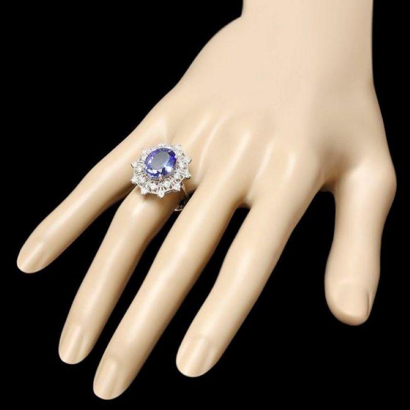 Mixed Cut 4.50 Carats Natural Tanzanite and Diamond 14k Solid White Gold Ring For Sale