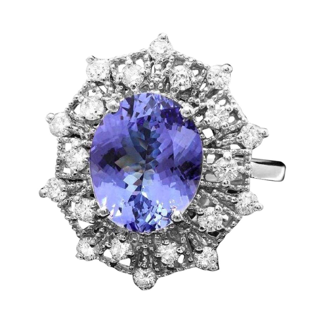 4.50 Carats Natural Tanzanite and Diamond 14k Solid White Gold Ring For Sale