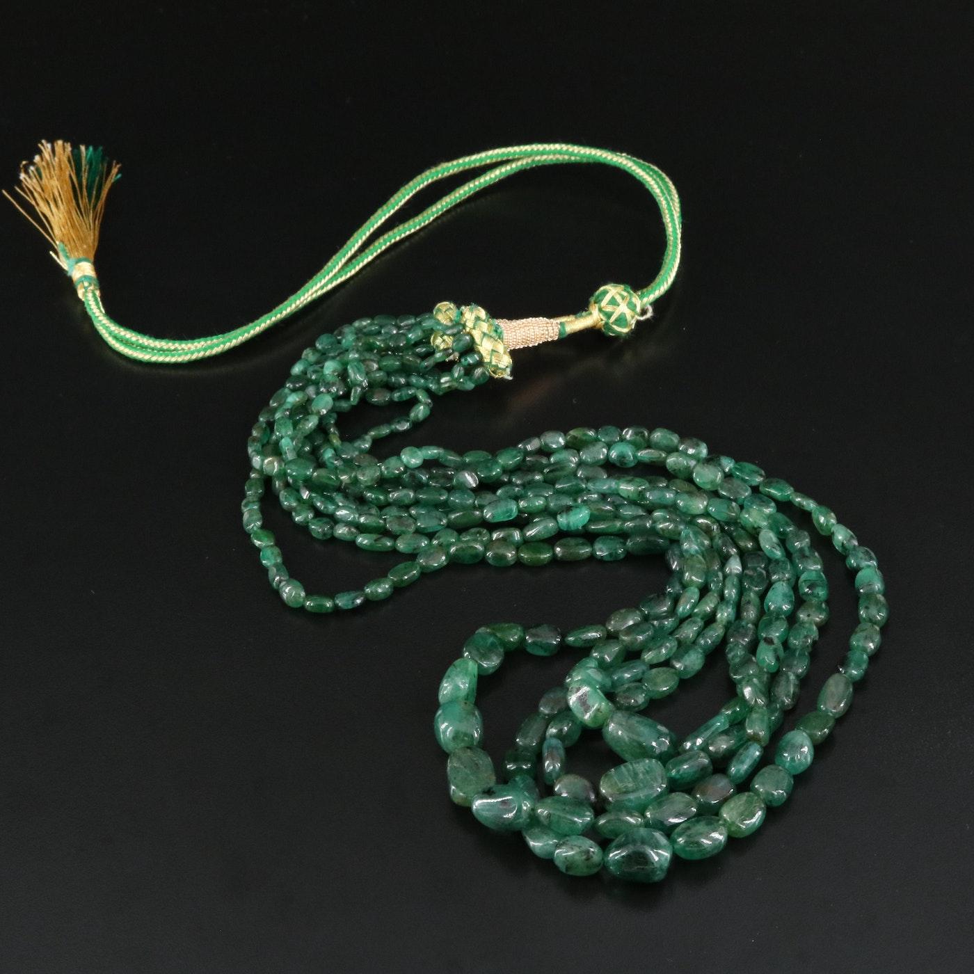 Earth Mined Emeralds
Stunning
Set in an adjustable Corded Band
450 Carats
Necklace Length:	22.00