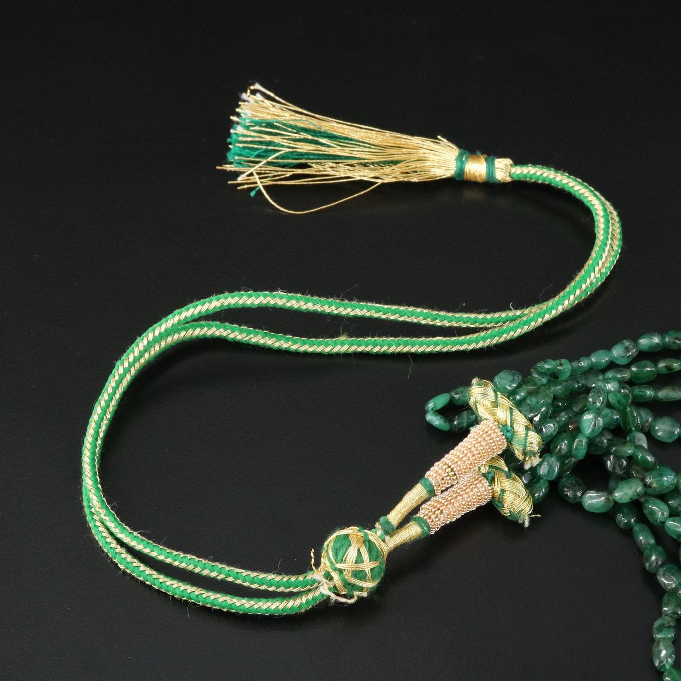 Women's or Men's 450 Carats of Earth Mined Emeralds Set in a 4 Strand Necklace For Sale