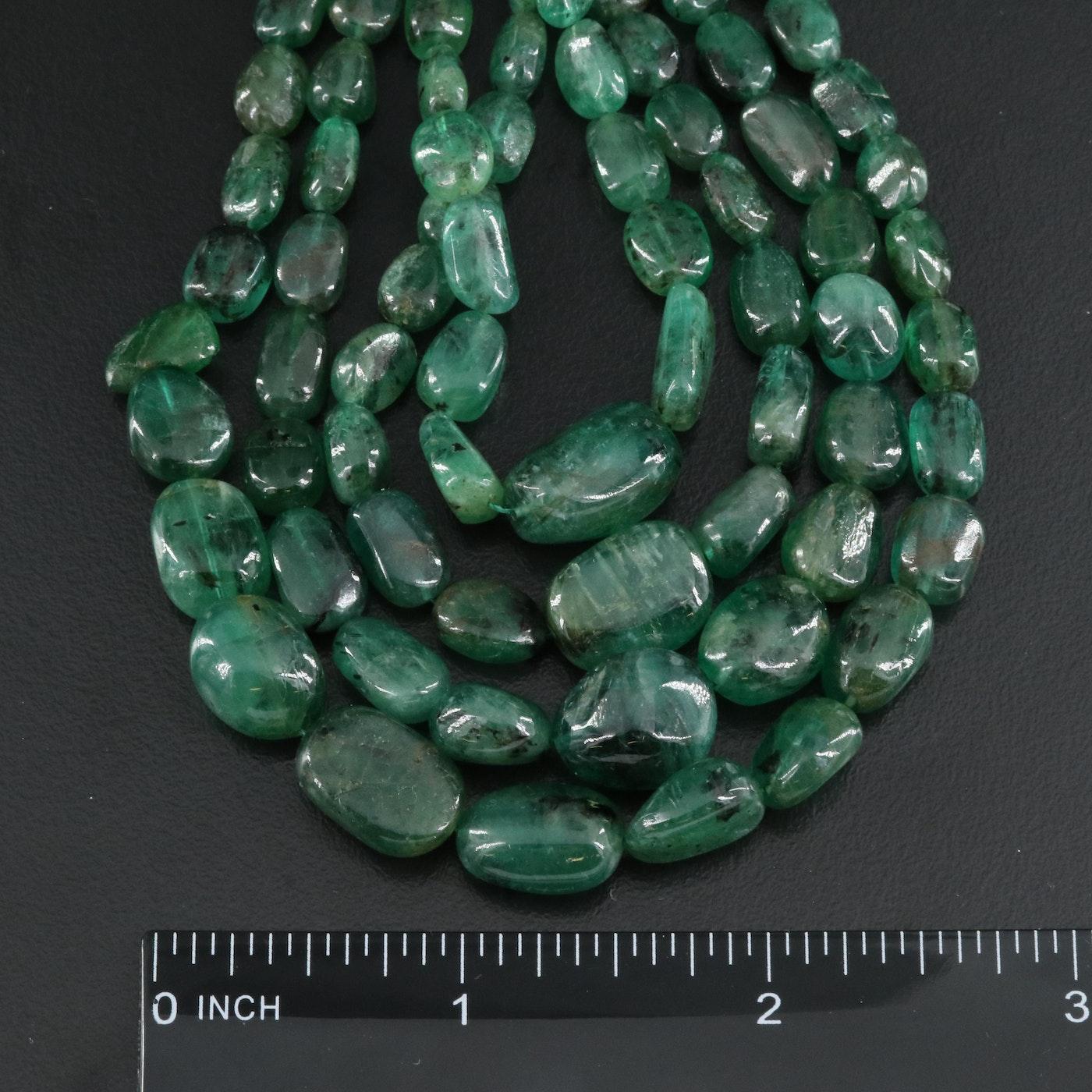 450 Carats of Earth Mined Emeralds Set in a 4 Strand Necklace For Sale 1