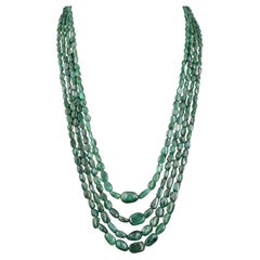 450 Carats of Earth Mined Emeralds Set in a 4 Strand Necklace