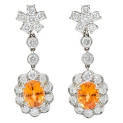 Vintage 4.50 Carat Orange Sapphire Diamond 18 Karat White Gold Convertible Earrings