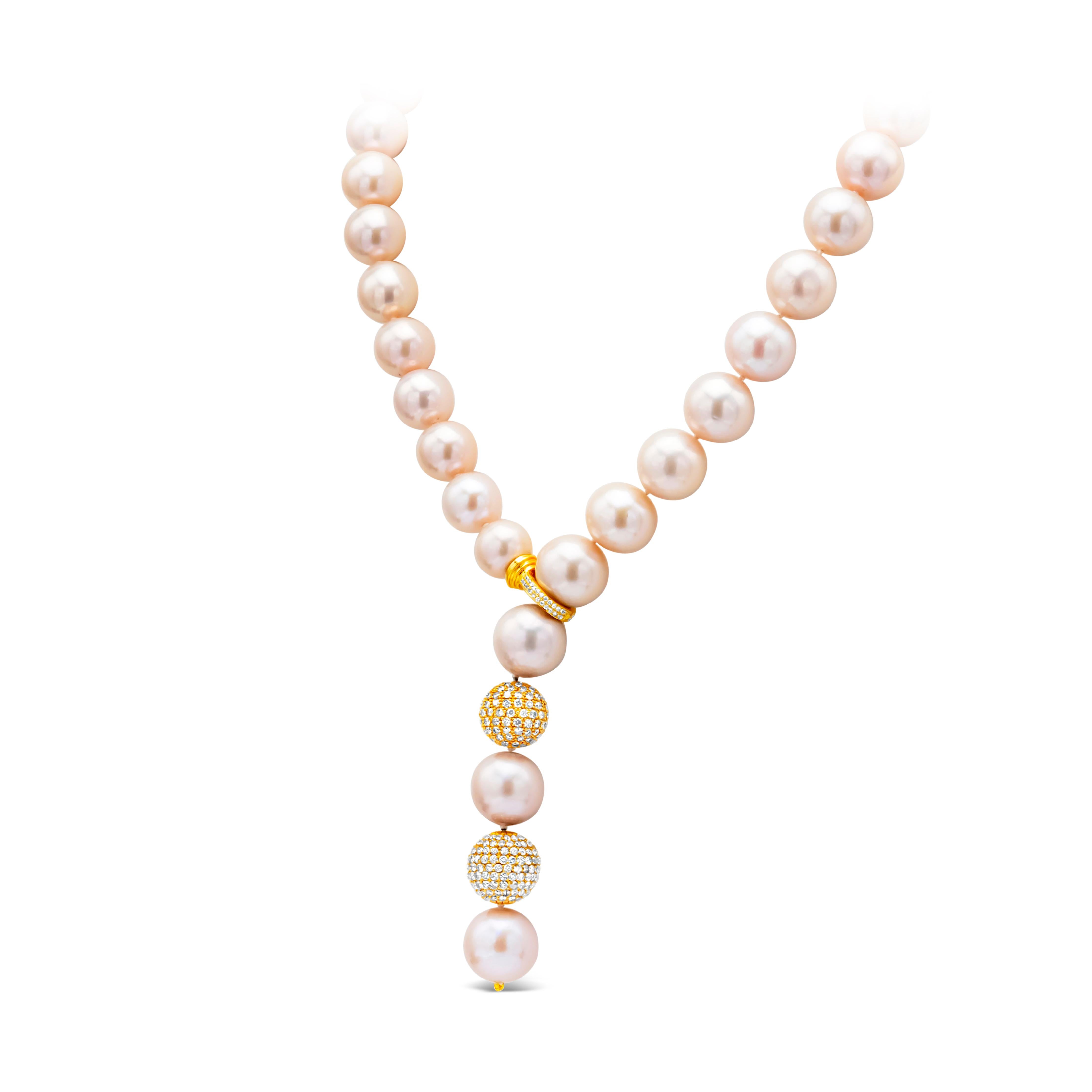 Contemporary 4.50 Carats Total Diamond Lariet and South Sea Pink Pearl Necklace For Sale