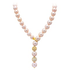 4.50 Carats Total Diamond Lariet and South Sea Pink Pearl Necklace