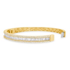 4.50 CT Diamonds in 14K Yellow Gold Baguette Bnagle Bracelet 6.5"