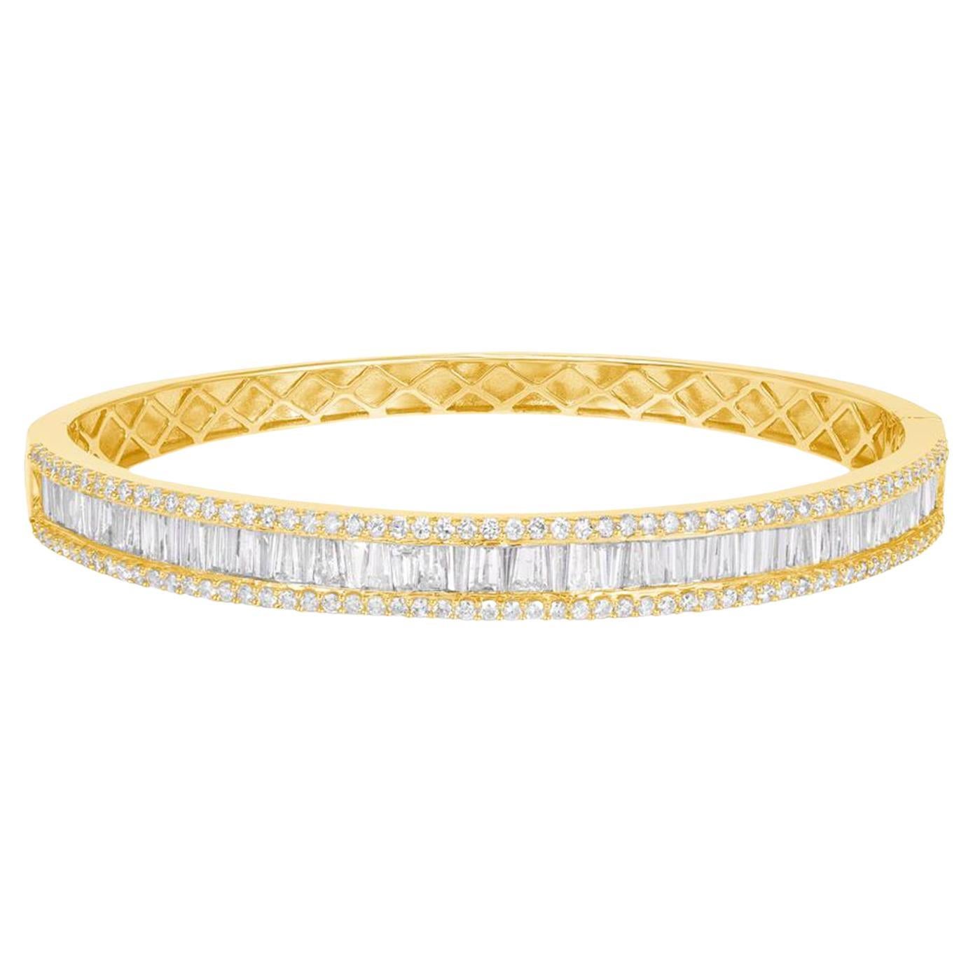 4.50 CT Diamonds in 14K Yellow Gold Baguette Bnagle Bracelet 6.5"