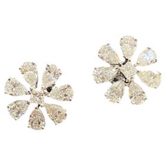 4.50 Cts F/VS1 Pear Princess Natural Diamonds Big Flower Stud Earrings 14K Gold