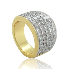 4.50 Cts Princess Cut Diamonds '5 Row' Half-Way Around Band in 18k Yellow Gold