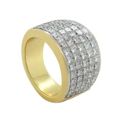 Bracelet en or jaune 18 carats à cinq rangées de diamants taille princesse de 4,50 carats, demi-cercle