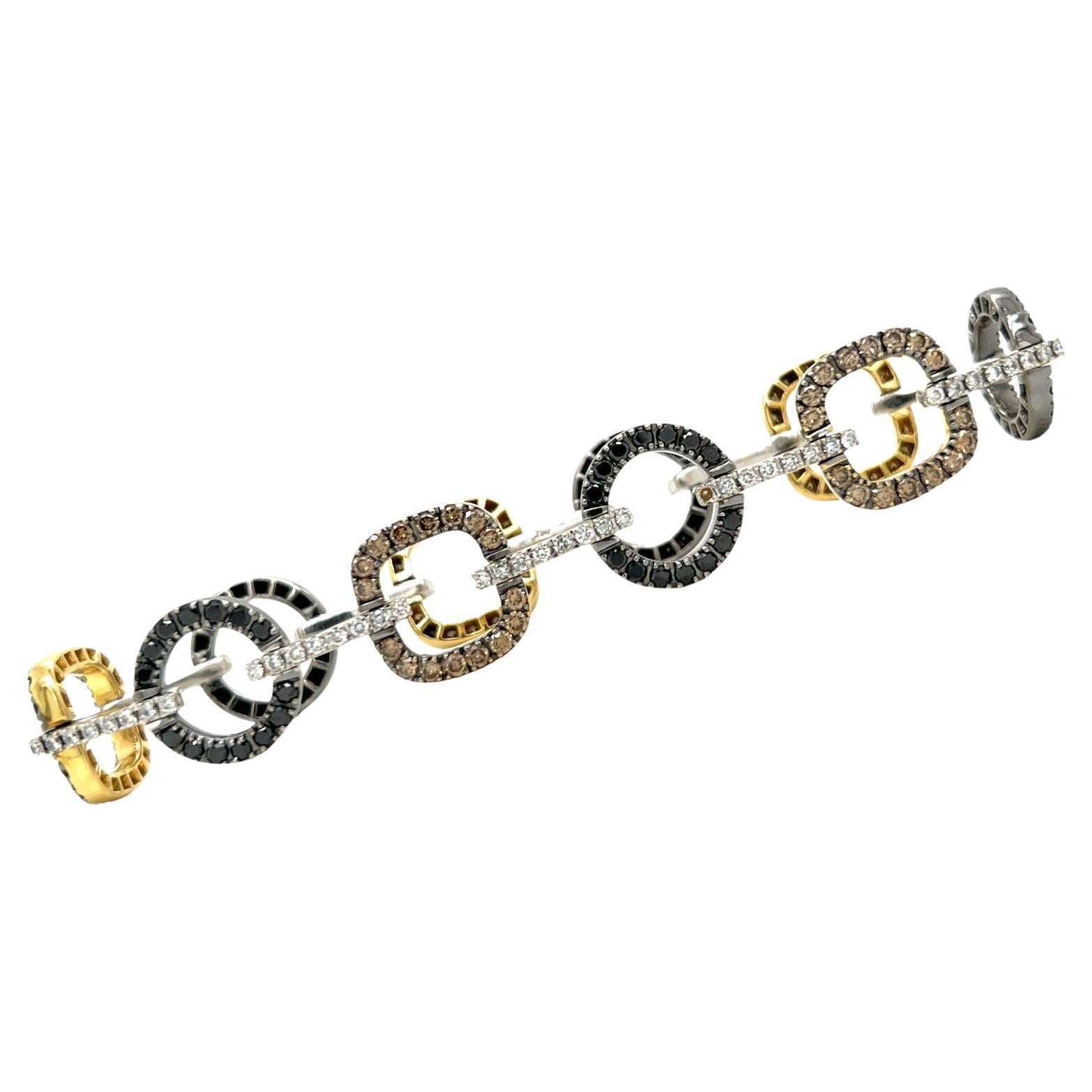 4.50 CTW Diamond 18 Karat Two Tone Gold Circle Link Modern Bracelet
