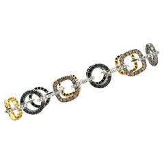 4.50 CTW Diamond 18 Karat Two Tone Gold Circle Link Modern Bracelet