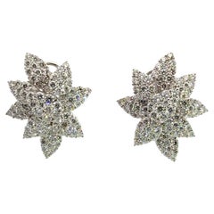 4.50 CTW Diamond Floral 14 Karat White Gold Leverback Modern Earrings
